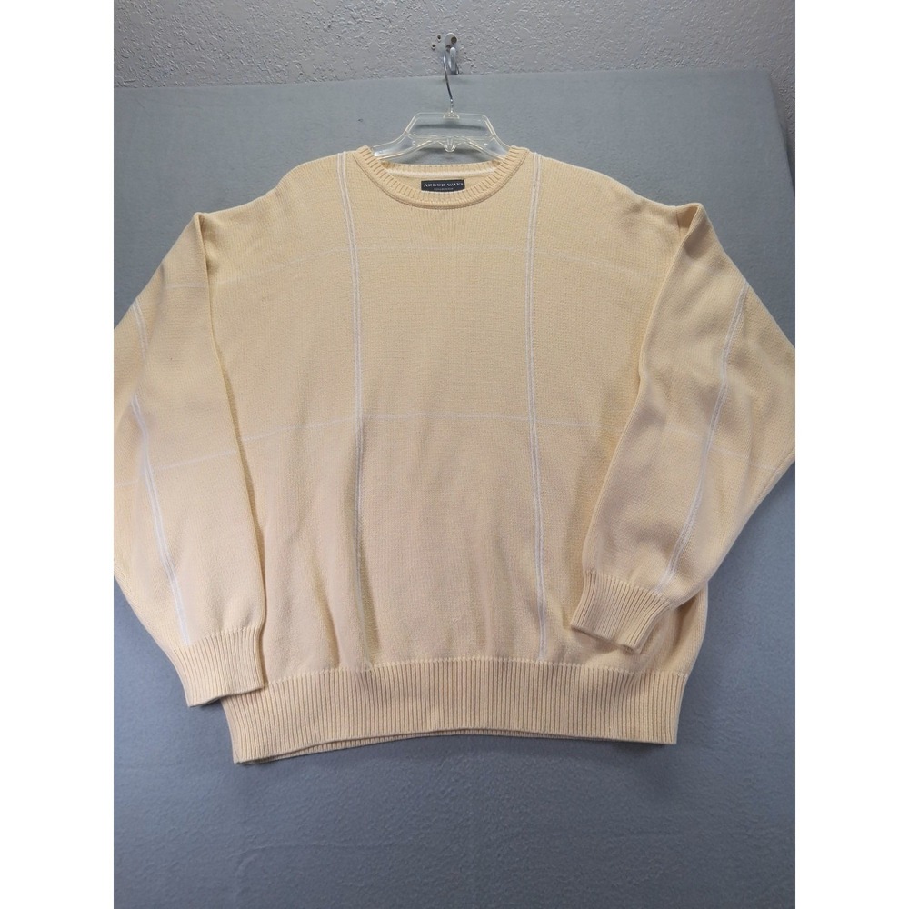 Arbor Way Men's Pullover Sweater‎ Yellow with white stripes Size XL 100% Cotton